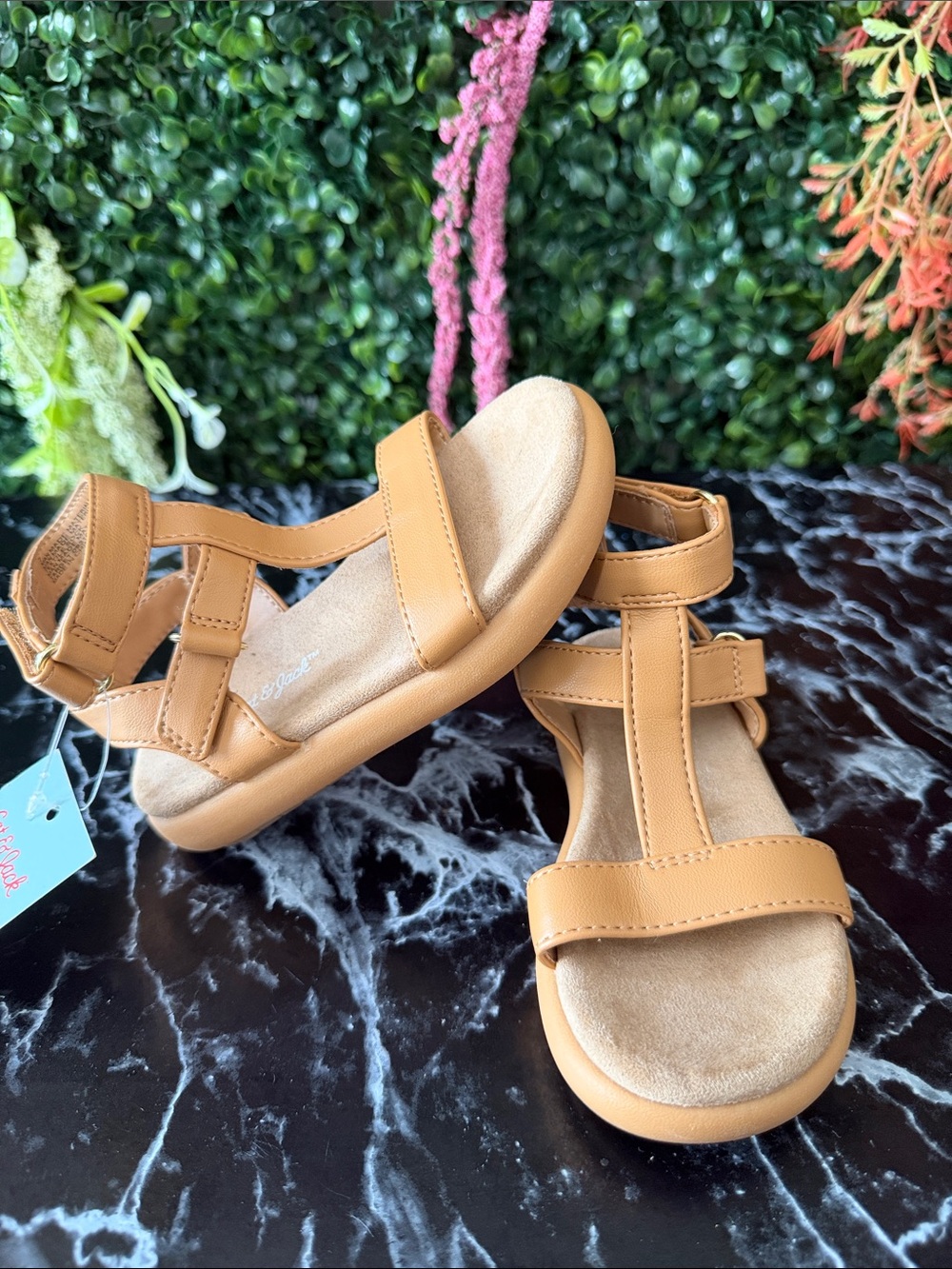 Cat & Jack Tan Strappy T-Bar Kids Sandals